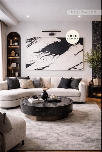 Hand Painted Large Black White Abstract Canvas Painting Modern Minimalist Living Room Wall Art - Etsy