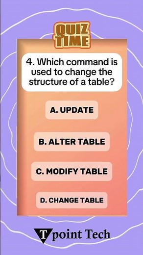 SQL MCQs | SQL Practice Questions & Answers | Tpoint Tech #sqlpracticequestions #sql #mcq