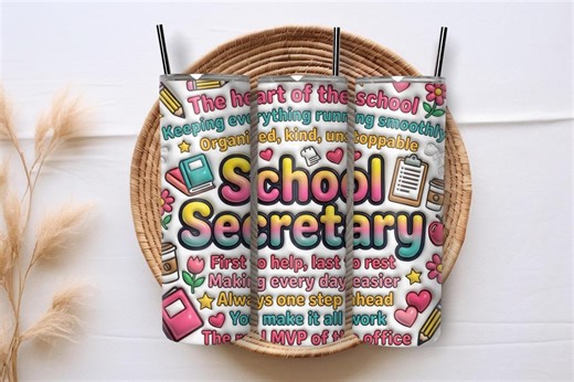 School Secretary Tumbler Wrap PNG 3D Inflated 20oz Skinny Sublimation Design School Staff Gift Office Appreciation Download - Etsy