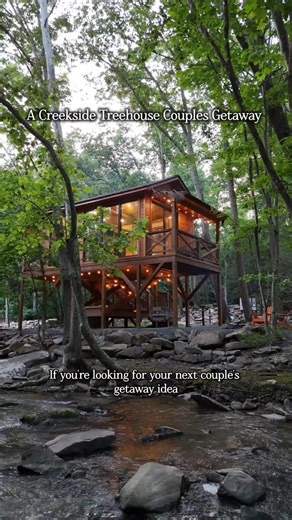 Save this creekside treehouse in West Virginia for your next couples getaway 🙌✨ @fourfillieslodgewv 📍Peterstown, WV 🌳 The Kilimanjaro Safari Treehouse Booking link- https fourfillieslodge.com (will link the treehouse directly in bio!) ✨ creekside ✨cozy hammock for two ✨ swings ✨ fire pit ✨ King bed ✨ Kitchen with all the essentials ✨ full bathroom ✨ floor to ceiling windows ✨ great fishing location ✨ hiking trails send this to someone you'd love to stay here with! {hosted} #fourfillieslodge #