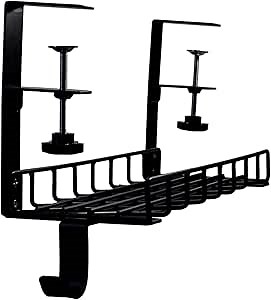 Under Desk Cable Organizer, 3 Compartments, Mesh Organizer Tray for Computer Desk, Office Supplies, Printer Stand, Monitor Stand, Keyboard Tray, Cable Management for Home & Office (Black)