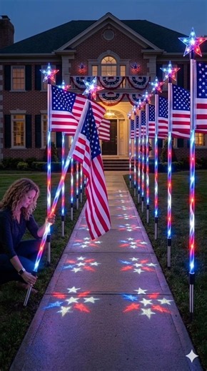 Solar Ground Stake Lights — 75 LEDs, Patriotic Red White Blue
