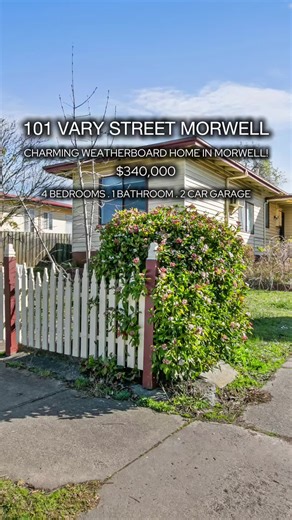 JUST LISTED!✨✨ 🏡🏡🏡🏡🏡 CHARMING WEATHERBOARD HOME IN MORWELL! 101 VARY STREET, MORWELL Address: 101 Vary Street, Morwell Discover this fantastic weatherboard home with an iron roof and aluminum windows. Recently rewired with safety switches for your peace of mind. Key Features: . Lovely Front Porch: Enjoy the outdoors from your inviting front porch. . Spacious Living: 7x4 metre lounge, perfect for family gatherings. . Three Double-Size Bedrooms: Ample space for your family or guests. . Modern