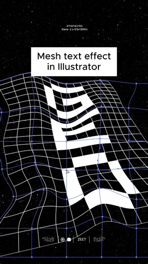 Graphic designers - create this mesh text effect in Adobe Illustrator. . Ok start with a simple rectangle with a stroke and no fill. Then go to Object > Path > Split into Grid. Click on preview and adjust the rows and columns, then hit ok to split into a grid. Select some of the squares and fill them with a color. Then select all, and click ‘E’ on the keyboard to bring up the Free Transform tool. Or, you can click on the 3 dots at the bottom of the toolbar and find it there. Then you want to cli