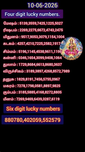 #four digit lucky numbers 10-06-2026 #six digit lucky numbers #luckynumber #sorts