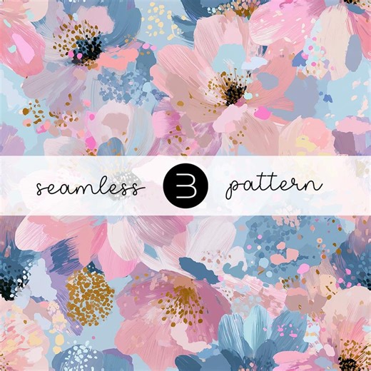 Pastel Floral Pattern – Soft Pink Blue Painterly Flowers Seamless Design for Fabric & Wallpaper - Etsy