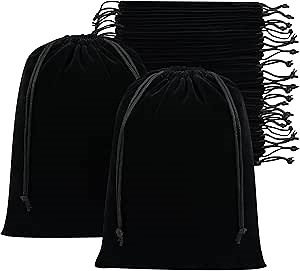 PALTERWEAR Velvet Drawstring Gift Bags - Bulk Wholesale (8 x 11 inch - 25 pack, Black)