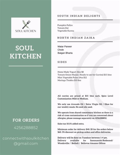 Soul Kitchen LLC Vidhi Modi on Instagram: "Your weekly meals, sorted! Fresh • Homemade • Wholesome DM us for this week’s menu . #soulkitchenseattle #seattlevegfood #seattleweekly #seattlecaterer #seattlefoodie"