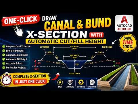 One-Click Draw Canal & Bund X-Section with Automatic Cut/Fill Height | AutoCAD AutoLISP