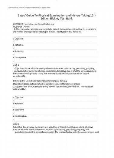 [EPUB/PDF] Bates Guide To Physical Examination and History Taking 13th Edition Bickley Test Bank pdf