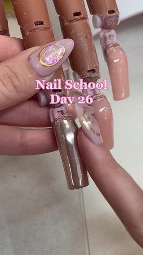 the flames were crispyyyy tho #nailschool #fyp #fypnails #flamenails #chromenails #beginnernailtech #nailtechstudent #nailschoolvlog #nailartprocess #nailschooljourney