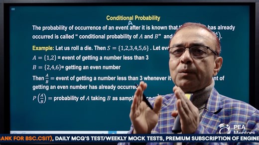 📚 Enhance your understanding of conditional probability with Prof. Dr. Vinod Parajuli. Essential learning for the IOE Entrance Exam! 🎓🔍 #IOEEntrance #MathGenius #ProfVinodParajuli #Learning 𝐄𝐧𝐫𝐨𝐥𝐥 𝐍𝐨𝐰: https://pea.edu.np/booking 𝐉𝐨𝐢𝐧 𝐍𝐨𝐰 - 𝐏𝐄𝐀'𝐬 𝐏𝐫𝐞-𝐄𝐧𝐠𝐢𝐧𝐞𝐞𝐫𝐢𝐧𝐠 𝐄𝐧𝐭𝐫𝐚𝐧𝐜𝐞 – 𝟐𝟎𝟖𝟏 𝐟𝐨𝐫 𝐍𝐞𝐰 𝐂𝐥𝐚𝐬𝐬 𝟏𝟐 𝐒𝐭𝐮𝐝𝐞𝐧𝐭𝐬 𝐂𝐥𝐚𝐬𝐬 𝐓𝐢𝐦𝐞: 👉6:15 AM - 8:15 AM (Morning Shift) 👉1:00 PM - 3:00 PM (Day Shift) 👉6:15 PM - 8:15 PM (Evening Shift) ⏰