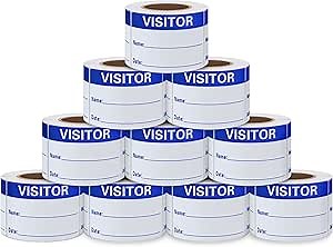 Visitor Pass Labels Name Identification Stickers Writable 2×3 Inch Blue - 300 Stickers Per Roll（10 Rolls）