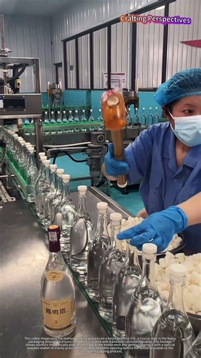 Worker corking wine bottles at high speed