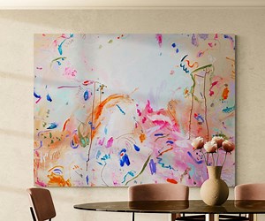 Tableau abstrait XXL 100 x 130 cm, tons pastel joyeux, art sur toile grand format, décoration murale, couleurs douces, pièce originale et unique, décoration intérieure moderne - Etsy France