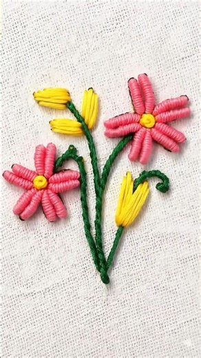🌼 Pink & Yellow Flower Embroidery | Easy Stitch Tutorial #shorts #viral #trending #youtubeshorts