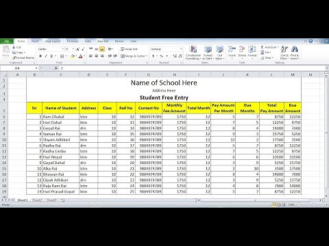 How to Entry Student Fee in Ms Excel || School College Fee Entry in Ms Excel || Excel Tutorial ||