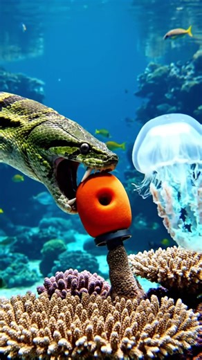 The wildest undersea showdown — snake vs shark! 🌊🔥#anaconda #shark #funnyshorts