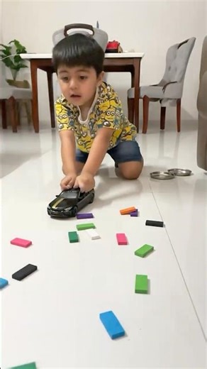 Domino Wall Crash in Slow Motion 🚗💥 | Cute Kid Toy Car Fun