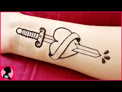 Easy henna tattoo 2020 || heart with a sword - step by step Mehndi design - henna body art