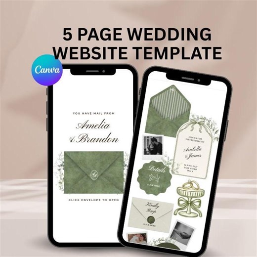 Luxury Green Beige Wedding Website Template With RSVP: Editable Canva Design (digital Download) - Etsy