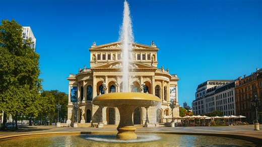 A city walk around a classical opera house and plaza