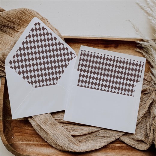 Brown Harlequin Pattern Envelope Liner Template, Checkered Old Money Luxury Invitation WP1098 - Etsy