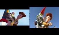 Mix of 2 videos from youtube : Toy Story alternate ending regular vs live action