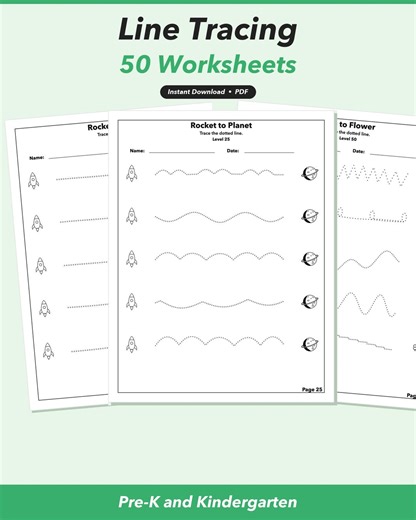 Line Tracing Worksheets | 50 Printable Pages | Pre-k Kindergarten | Handwriting Practice | Preschool Tracing Activity - Etsy