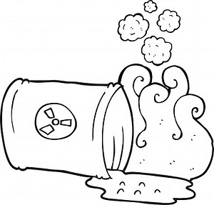 freehand drawn black and white cartoon nuclear waste
