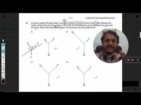 A block of weight W slides down a ramp at constant velocity. A friction force F acts between the