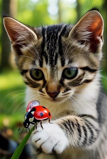 Cutest Cat and Ladybug Moment Ever!