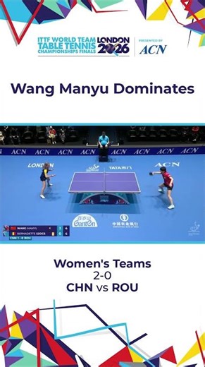 Wang Manyu akes it 3–0 over Bernadette Szocs at #ITTFWorlds London 2026