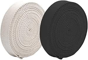 1.2 Inches 2 Rolls/ 18 Yards High Density Cotton Webbing Weave Webbing Strap Webbing Tape Roll for Making Bag Handles, Bag Strap, Tote Bag Webbing, Cloth Belt, Arts and Crafts-Black&White