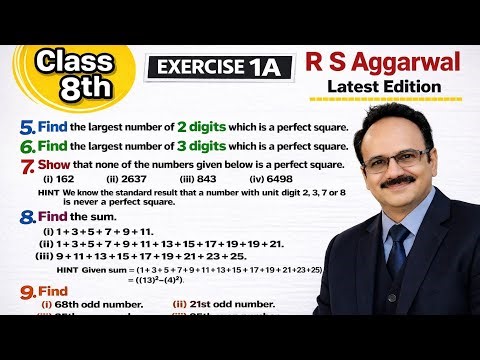 R S Aggarwal Class 8 Maths | Ex 1 A Q 5,6,7,8,9 | Chapter 1 Squares and Square Roots l LNG Maths 8