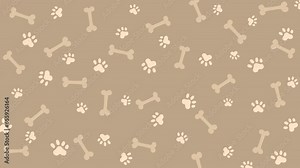 Pastel background with dog paw print and bone. Looped animated zoological screensaver.