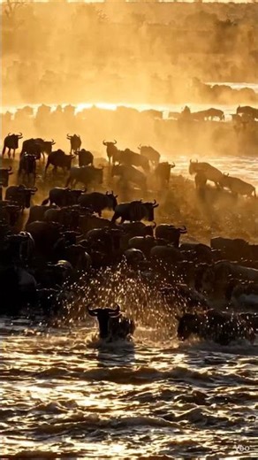 Golden Dust: Wildebeest Great Migration at Sunset Silhouette #shorts