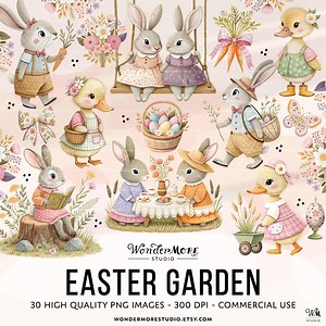 Easter Clipart PNG Cute Bunny Graphics Transparent Spring Easter Bunnies Clip Art Sweet Farmcore Ducklings Instant Download, 250315 - Etsy