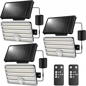 USTELLAR Solar Motion Sensor Lights - 6500K Outdoor Flood Lights with Remote Control, IP65 Waterproof LED Solar Lights, 3 Modes for Wall/Porch/Barn, 3 Pack