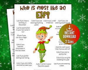 Who is Most Like an Elf, Elf Trivia Game, Christmas Party Game, Winter Trivia Game, Holiday Gift Giving Game for Kids & Adults, Office Party - Etsy