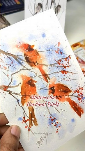 How to Paint Watercolour Cardinal Birds using Thumb | Christmas art #watercolor #painting #birdart