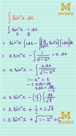 Integration of sin⁻¹ x | sin inverse x ka samakalan | Class 12 Math #Shorts