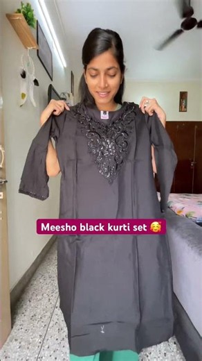 🖤 Black Embroidered Kurti Set ✨| aarti singh #meeshofinds #meesho
