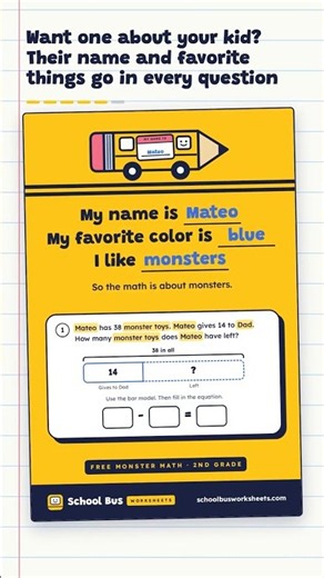 Free Monster Math Worksheet for 2nd Grade | Printable PDF
