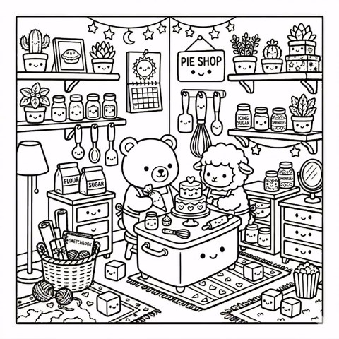 Cozy Home Coloring Pages Printable Kawaii Cute Room Coloring Book for Adults Kids Instant Download - Etsy