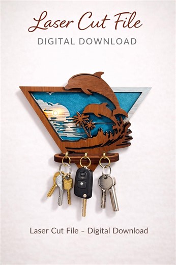 Ocean Dolphin Wall Key Holder - Laser Cut Digital Design - Etsy