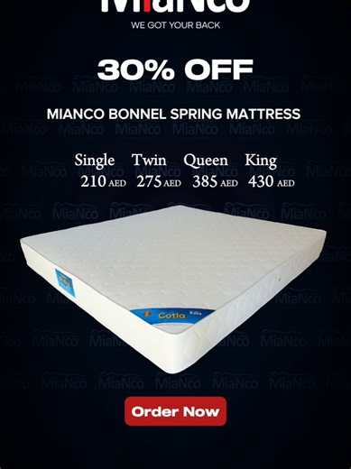 MiaNco Bonnell Spring Mattress Size: All sizes available. Type: Bonnell Spring Height: 20cm Warranty: 3 Years Made in UAE 🇦🇪 • • #mattressforsale #furniture #mattressdubai #MattressDeals #mattresses #mattressfactory #mattressbrand #mattressbrand #mattressshopping #comfortable