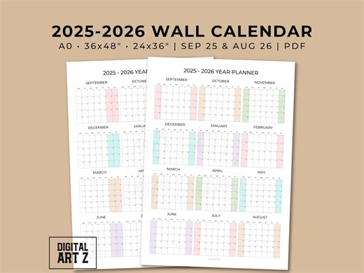 2025-2026 Academic Wall Calendar, Large Printable Planner (PDF) - Etsy Canada