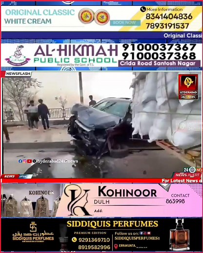 A car caused chaos near NTR Ghat in the early hours today. The speeding vehicle lost control, crashing into the road median and mounting the pavement. Luckily, no pedestrians were around, preventing a major accident. #RoadSafety #CarAccident #RoadAccident #Hyderabad #NTRGhat | Hyderabad 24X7 News