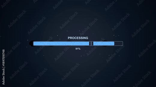 Loading animation shows progress in a data processing task on a dark background while displaying completion percentage